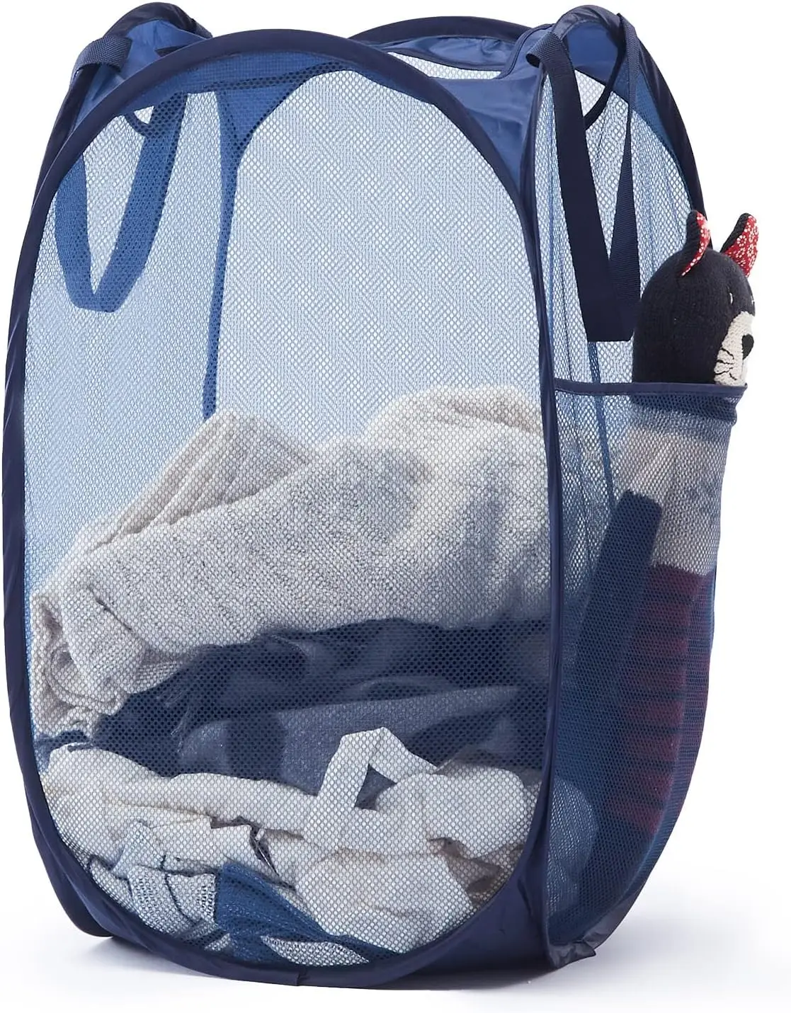 

Pop Up Laundry Basket, Hamper with Sturdy Handles and Side Pocket - Mesh Portable Foldable Dirty Clothes Hamper for Dorm, Laundr