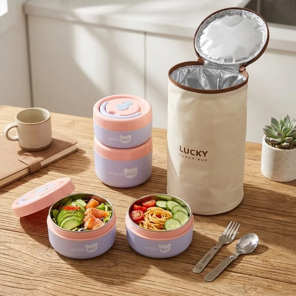 Portable Insulated Thermal Bento Lunch Box With Handle Sealed Microwave 304 Stainless Steel Food Container For Students School