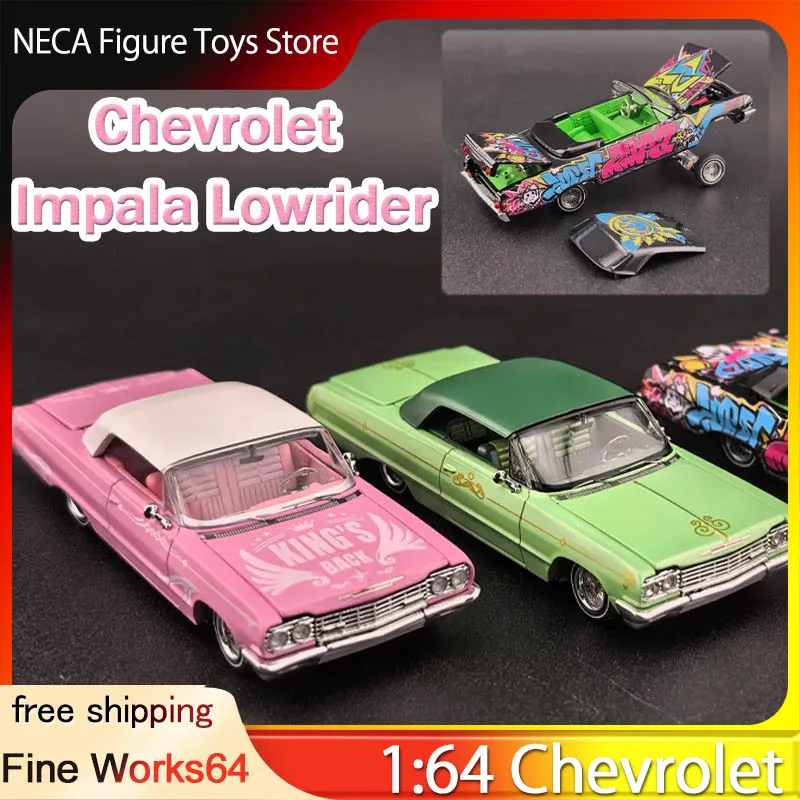

New Fine Works64 1:64 Chevrolet Impala Lowrider Diecast Miniature Model Car Opening Hood Trunk Hardtop Collectible Scale Car Toy