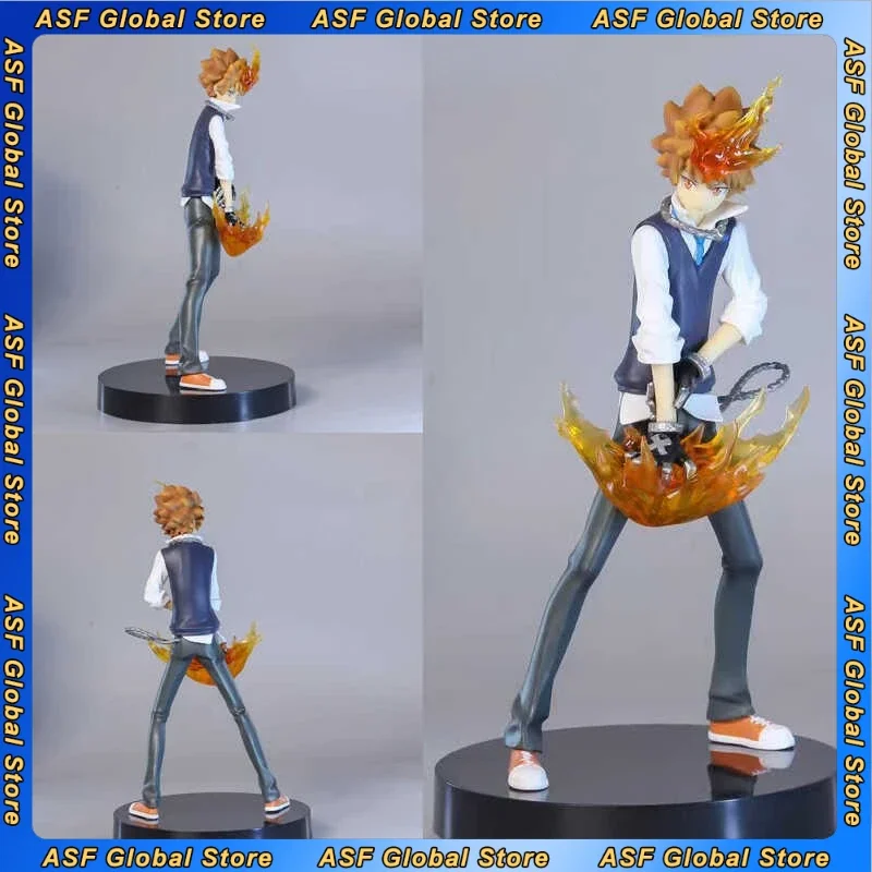 New 18cm HITMAN REBORN! Sawada Tsunayoshi Anime Peripheral Cool Boy Figure Standing Model Pvc Statue Desktop Decoration Ornament