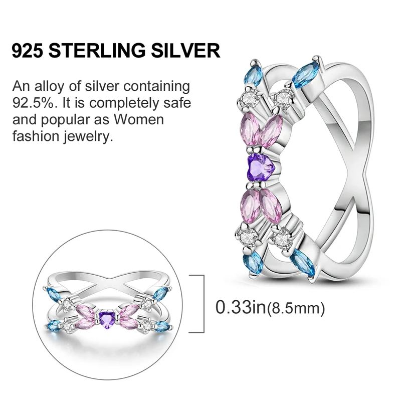 Women's Silver Star Cross Infinity Bow Zircon Ring