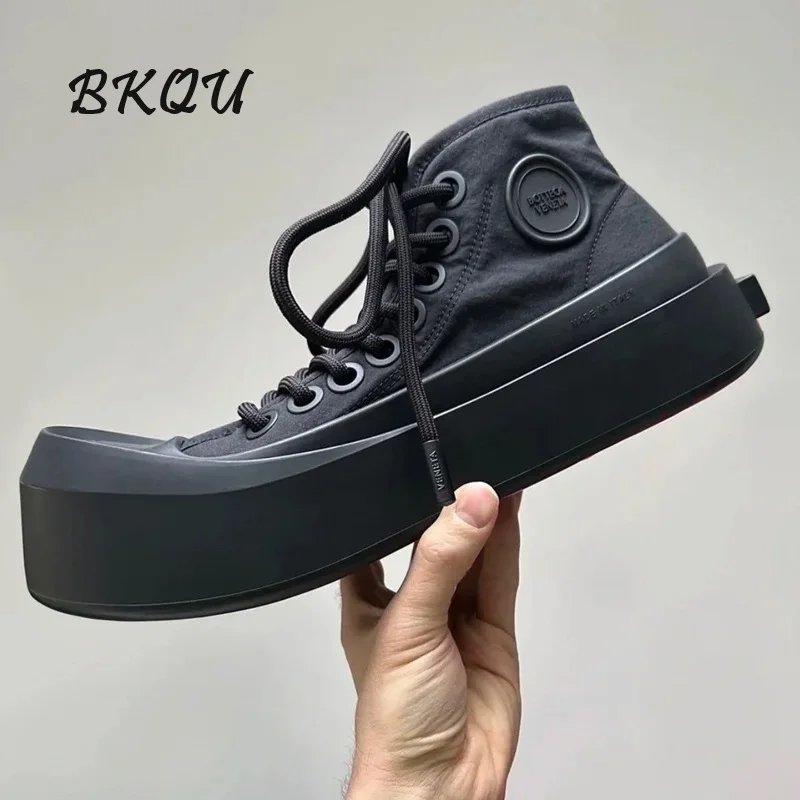 BKQU Canvas High-top Casual Shoes Women 2024 Trend New Big-head Shoes Lace-up Sports Matching Color Design Sense of High Quality