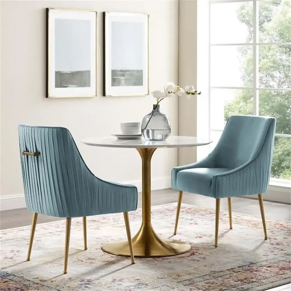 

Discern Pleated Back Upholstered Performance Velvet Dining Chair Set of 2, Light Blue