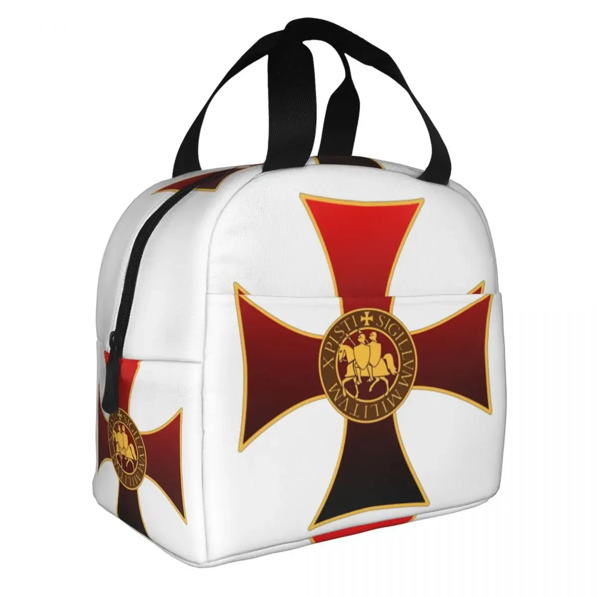 Custom Knights Templar Seal Cross Insulated Lunch Bags Office Medieval Crusader Warrior Portable Thermal Cooler Bento Box