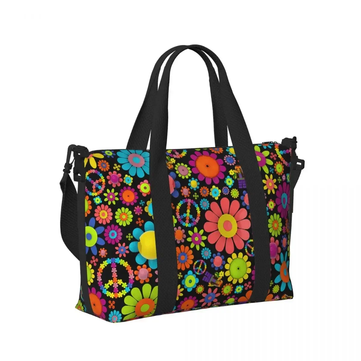Hippie Flowers Beach Travel Bag Large Capacity Tote Bags for Gym Sport Women Shopping Duffle Shoulder Bag