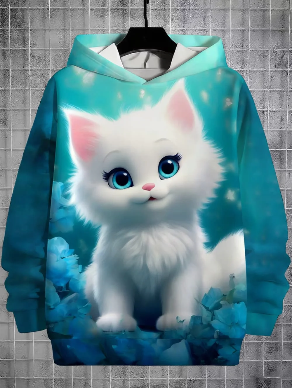 Cute Cat Print Girl Clothes Long Sleeve Sweatshirt Girl Graphic Hoodies Tops Children's Clothing Fashion 3D Print Autumn Clothes