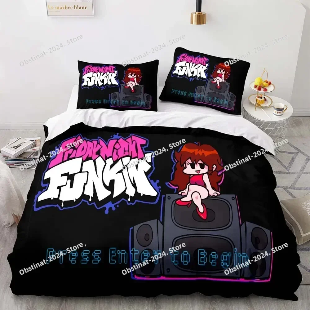 3D Print Anime Friday Night Funkin Bedding Set Single Twin Full Queen King Size Kawaii Bed Set Adult Kid Bedroom Duvetcover Sets