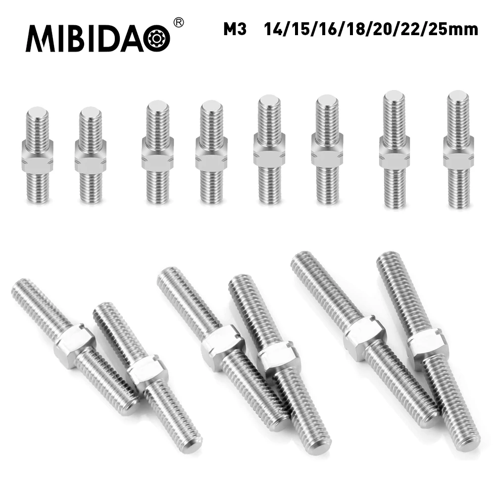 MIBIDAO 14/15/16/18/20/22/25 mm Titanlegierung M3 Doppelend-Gewinde-Zugverbindungsstange mit positivem und umgekehrtem Gewinde für RC-Modelle