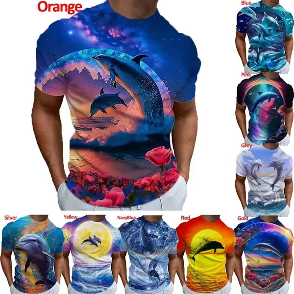 2024 Summer Men\'s/Women\'s Dolphin Printed Short Sleeve New Fashion Casual Plus Size T-shirt Loose Soft and Comfortable Shirt