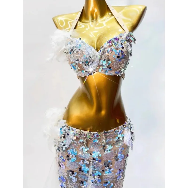 Vestido de danza del vientre personalizado, ropa de actuación, trajes de danza Oriental femenina, falda larga Sexy, conjunto de malla QC2997