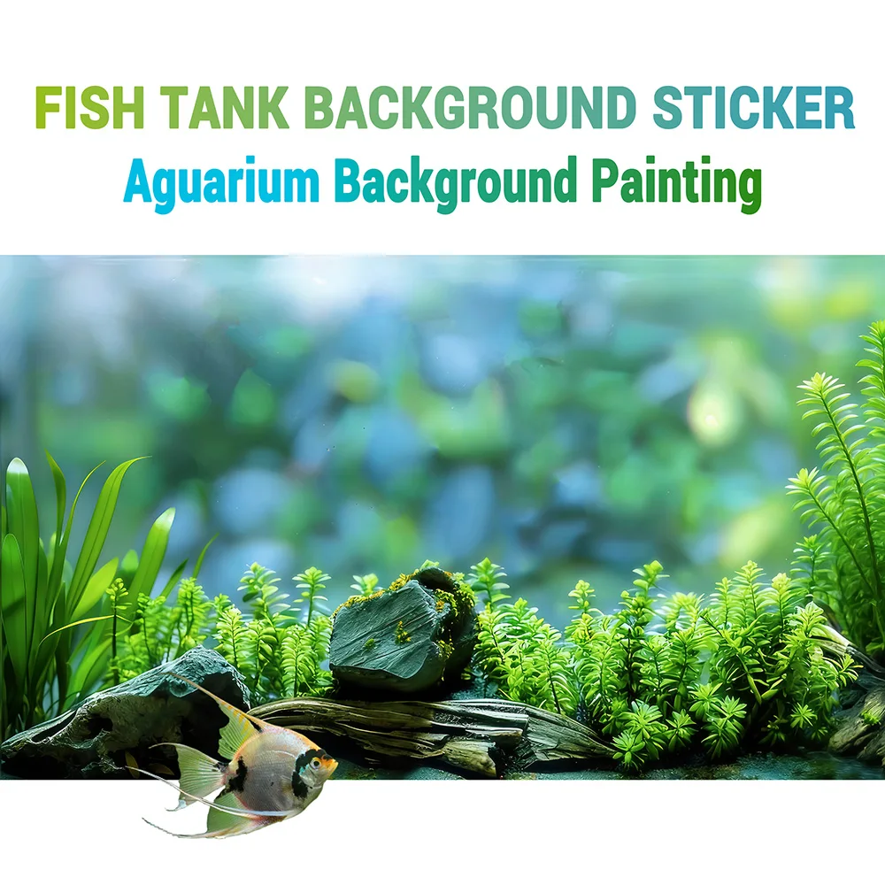 Rock and aquatic plants,Fish tank background painting， Aquarium Stickers, self-adhesive front，Aquarium Landscape Decoration