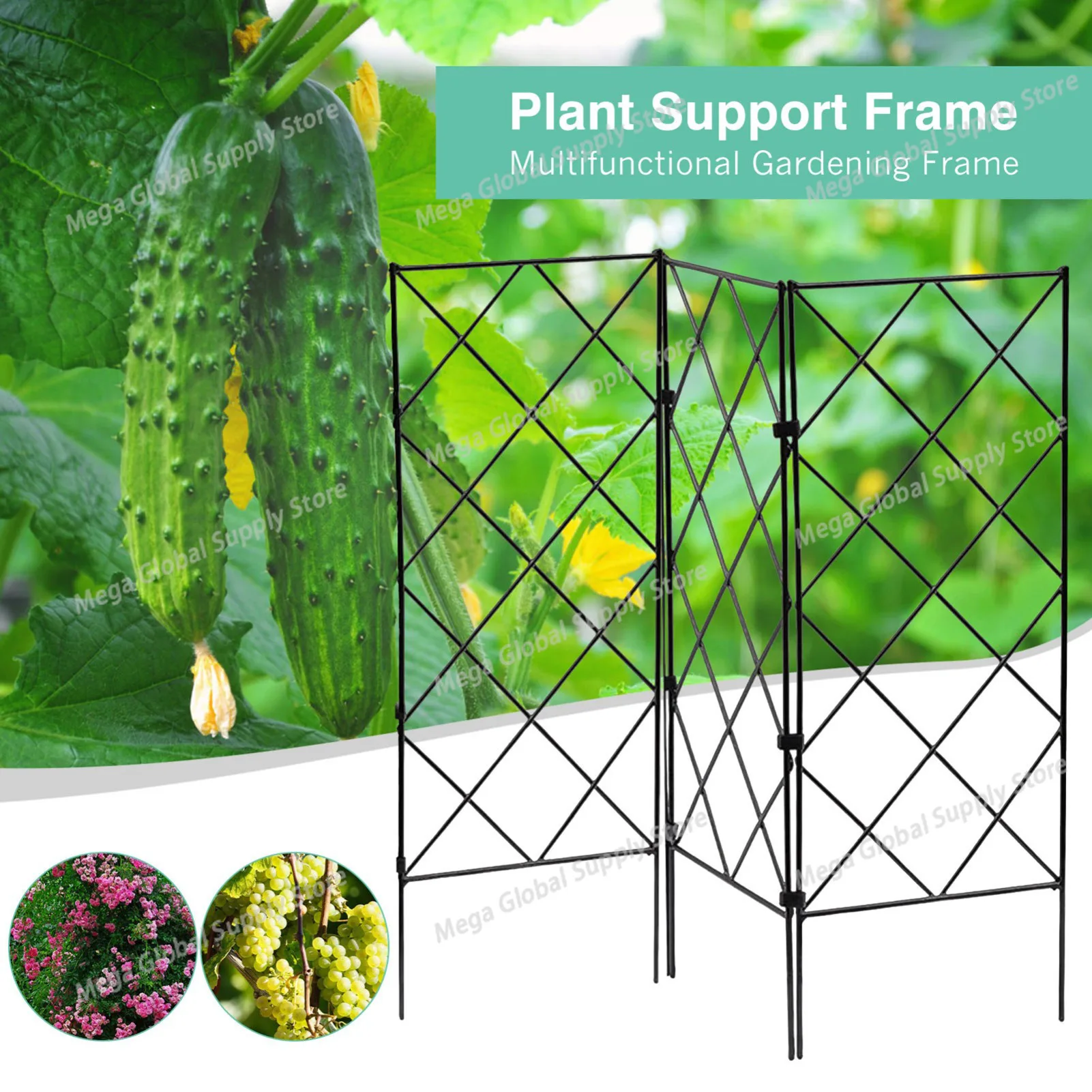 

3pcs Foldable Plant Arch Climbing Trellis Frame Garden Flower Plant Growing Support Iron Trellis Wall Black Garden Buildings