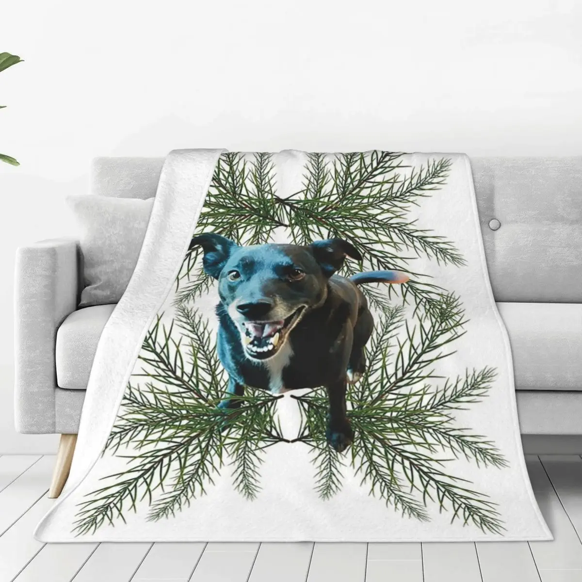 Black And White Lab With Fir Tree Bow Design Blankets Flannel Sofa Throw Blankets For Couch Bedding Throws Bedspread Quilt