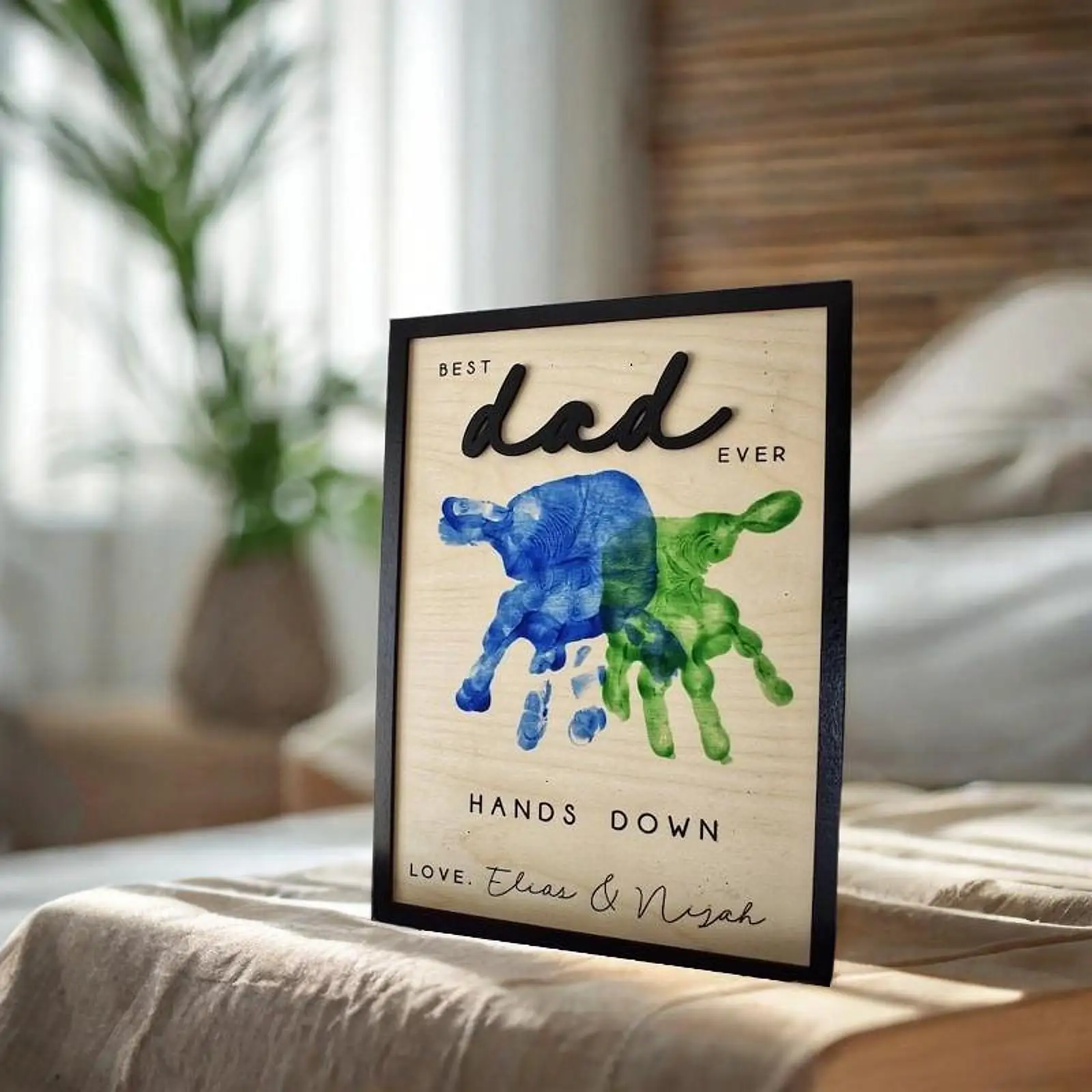 Wooden Handprint Frame Art Craft Hands Down Sign for Stepdad Grandpa New Dad