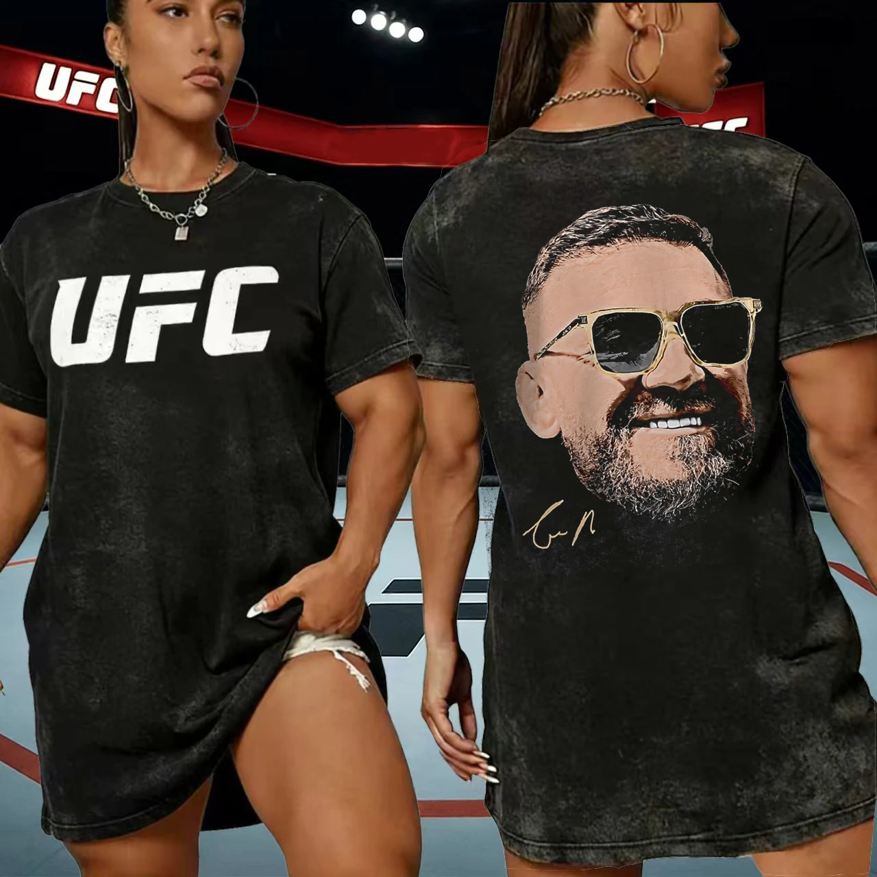 2026 الصيف UFC العلامة التجارية ستار لاعب الجرافيك غسلها تي شيرت مطبوع للجنسين خمر قصيرة الأكمام المتضخم الملاكمة الوشم عادية المحملة