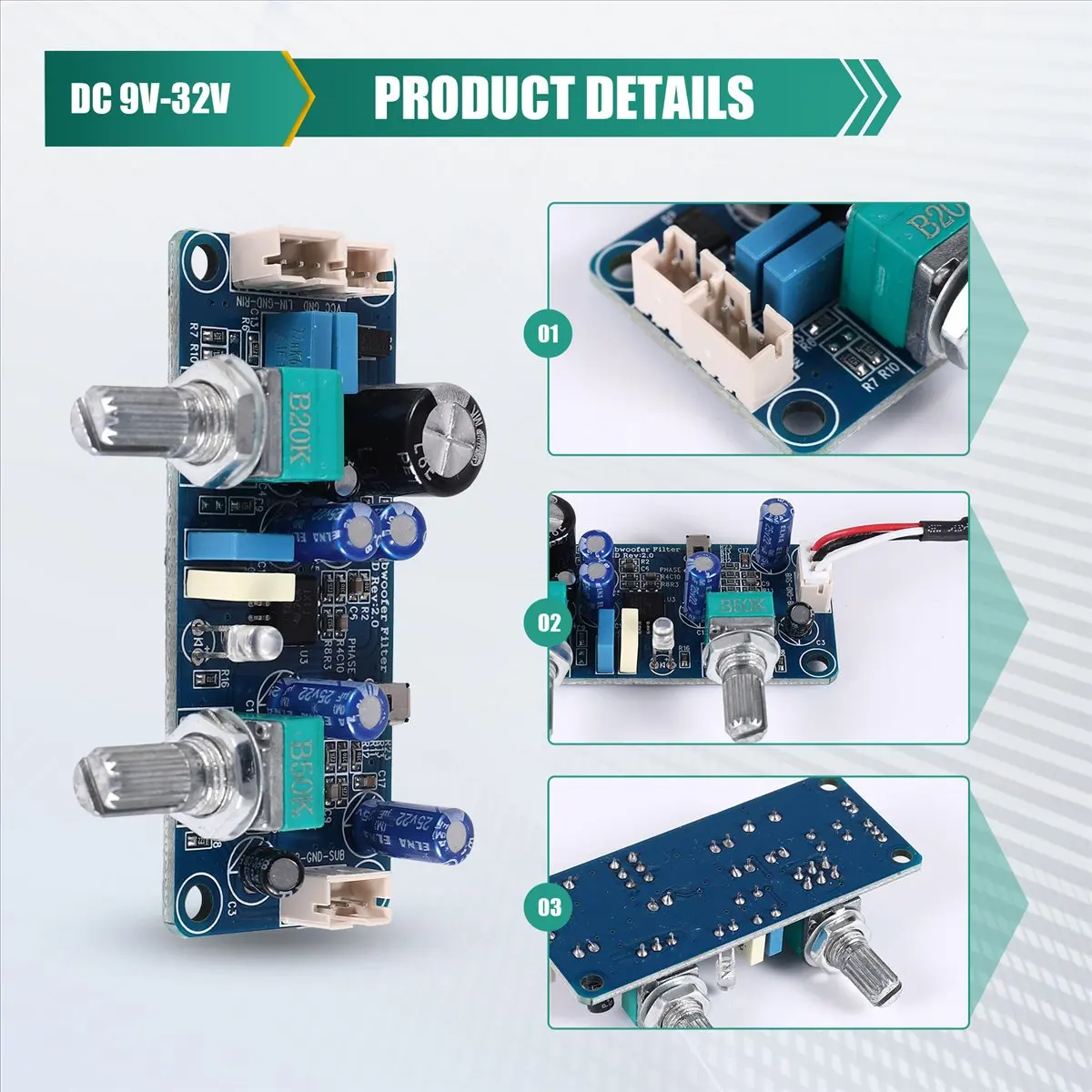 ABAN Low Pass Filter Subwoofer Preamp Amplifier Board Single Power DC 9-32V Preamplifier with Volume Adjustment