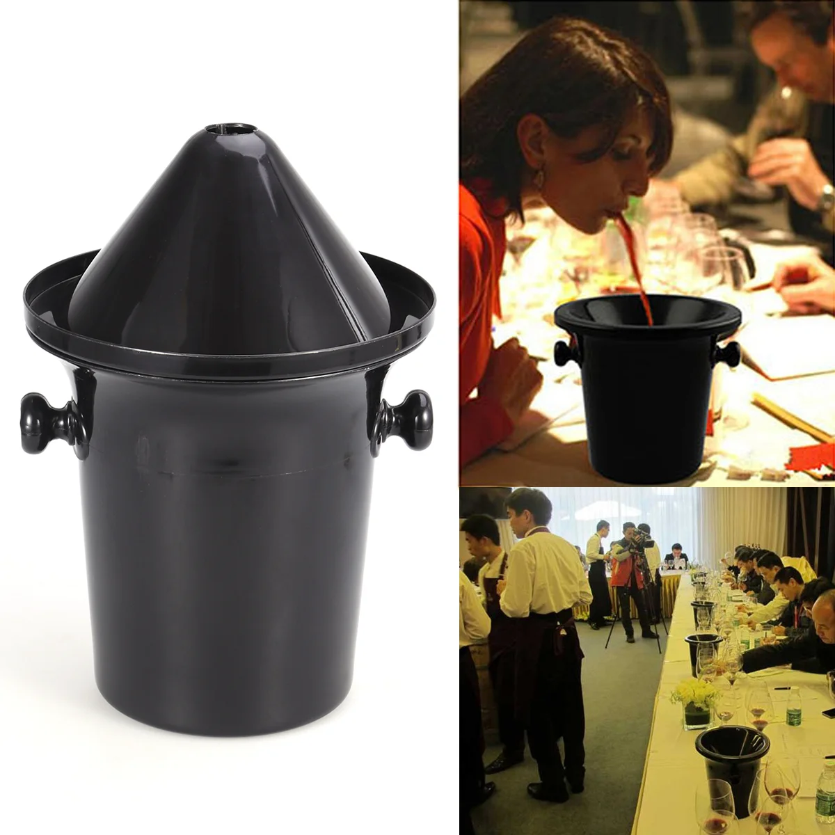 Wine Tasting Spittoon Black Wine Spittoon Wine Dump Bucket Plastic Round Double Ears Ice Bucket Wine Tasting Accessories