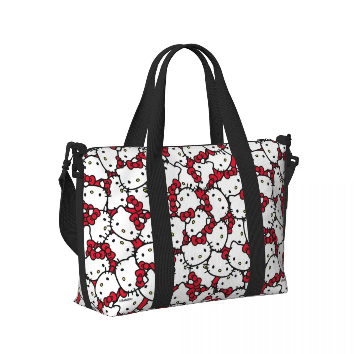 Custom Hello Kitty Pattern Tote Bag Women Large Capacity Cartoon Beach Gym Shoulder Travel Bag