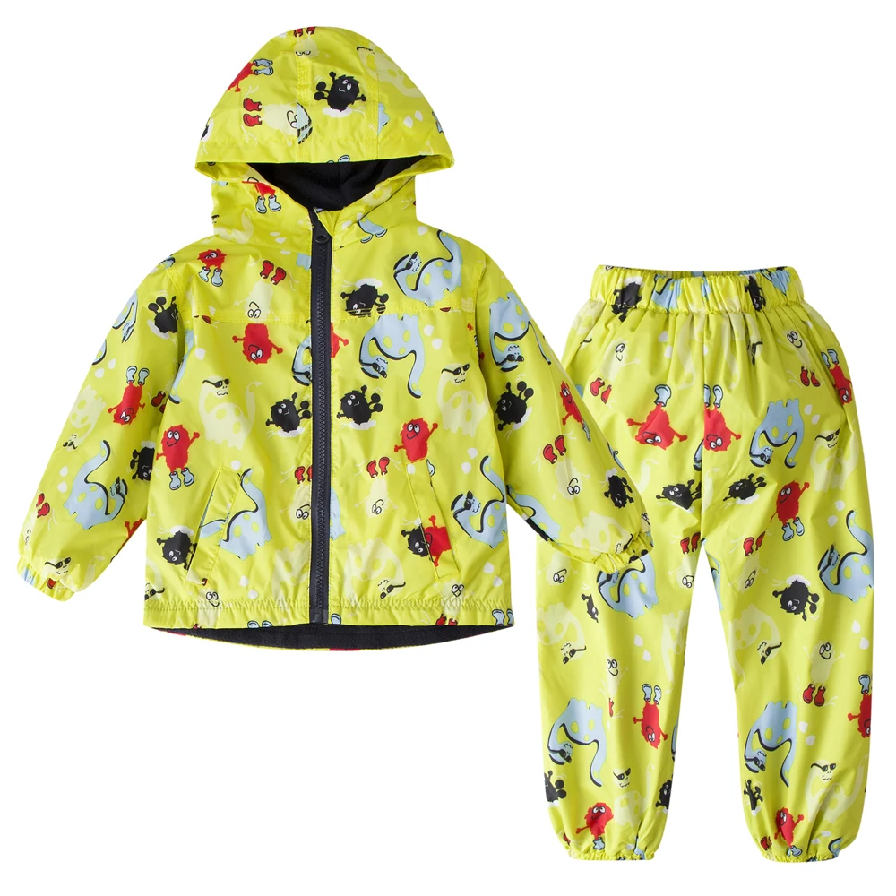 Autumn Winter Warm Waterproof Clothes Long Sleeve Boy Girls Outfits Hoddie Coat+Pants Sets Raincoat Children Clothing 2 4 6 Yrs