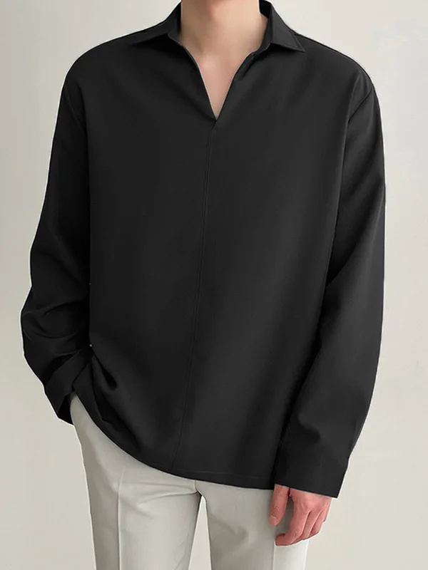 

Simple Mens Loose Fit Lapel irt Long Sve Youthful Autumn Faion Basic Sle Color European Simplici Long Sve...