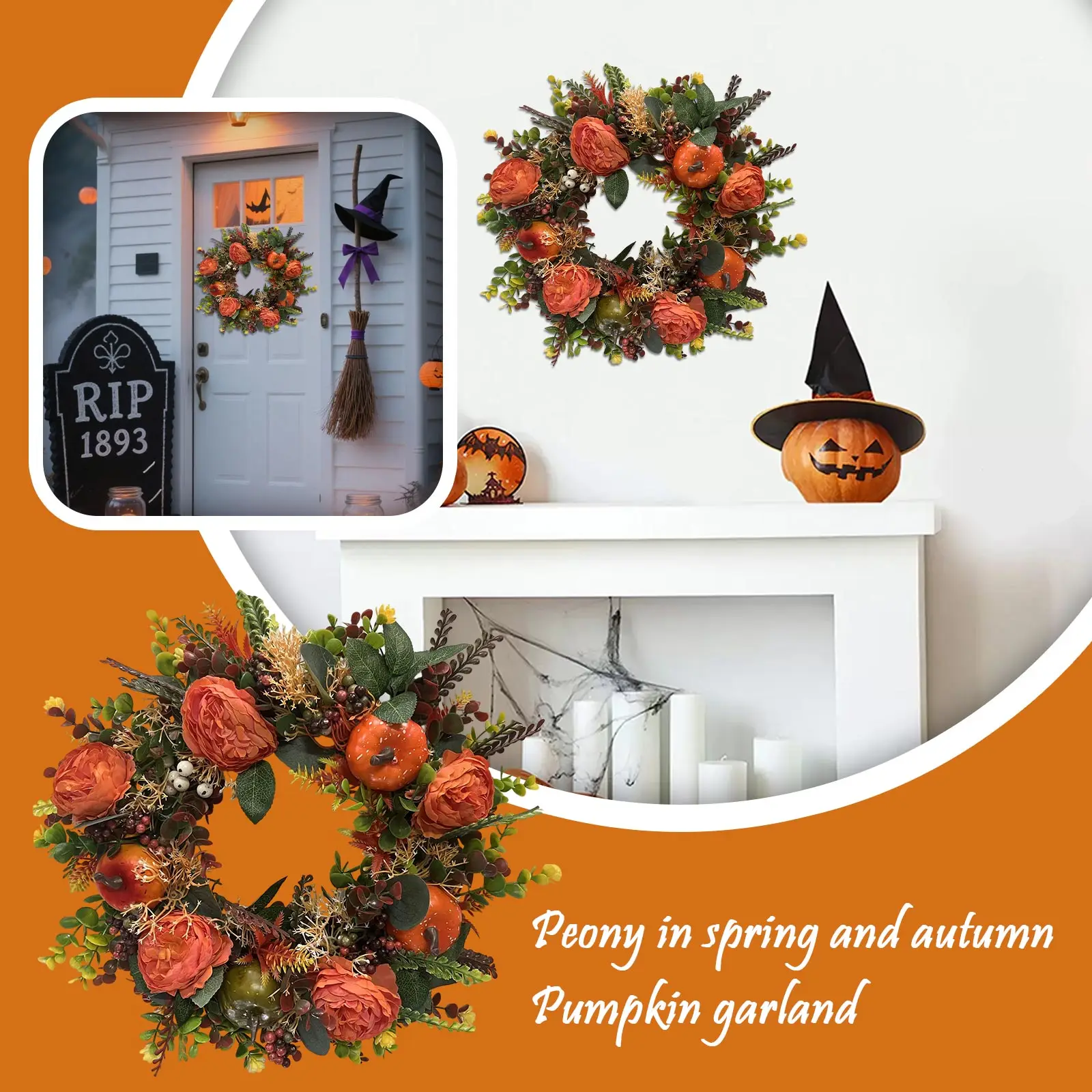 إكليل سقوط للباب الأمامي مع إكليل غرفة اليقطين الاصطناعي الديكور بلانتاس الاصطناعي الديكور زهرة اصطناعية #4