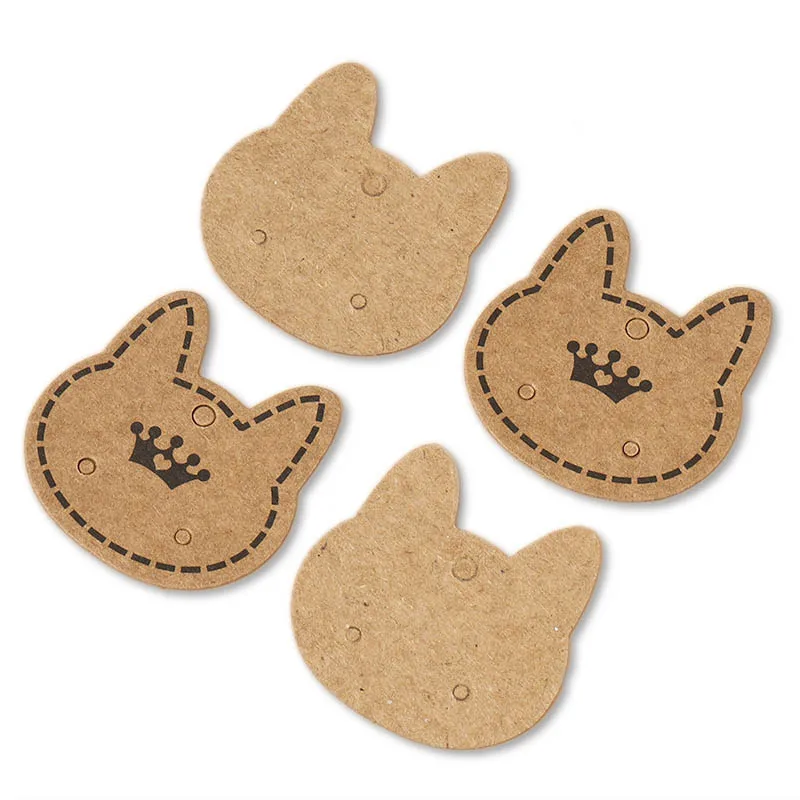 20Pcs Cat Head Earrings Cardboard Crown Perforating Jewelry Paper Cards DIY Earrings Necklace Display Label Decorative Packaging