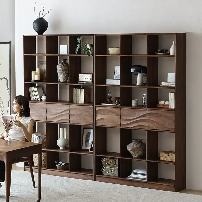 Floor-to-ceiling bookshelf Whole wall Living room solid wood shelf Bedroom multi-layer bookcase