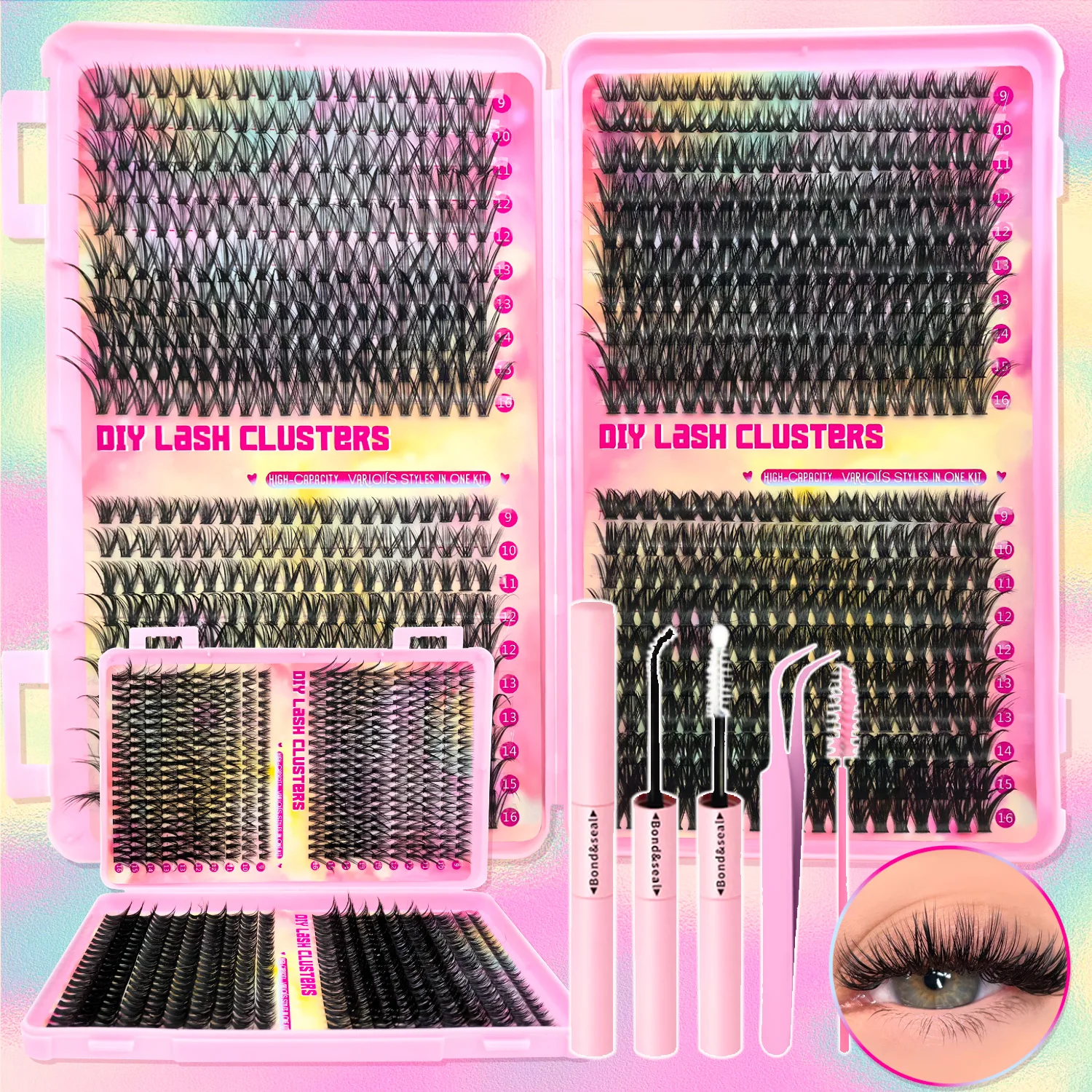 Falsche Wimpern-Cluster, natürliches Wimpernverlängerungsset mit dickem Volumen – Einzelwimpern mit hoher Kapazität und Applikatoren