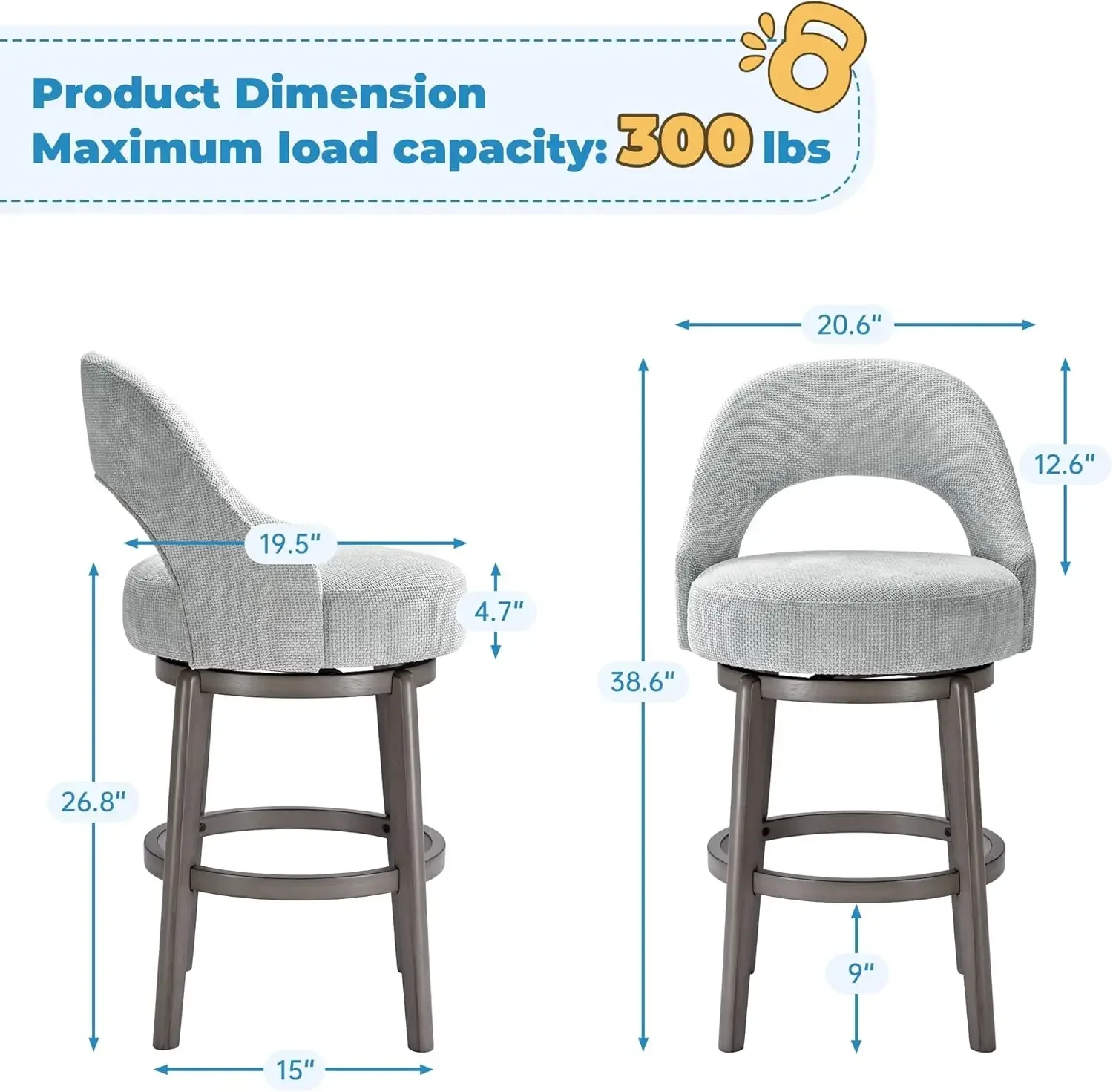 ความสูงเคาน์เตอร์ Barstools ชุด 4-26 "หมุน,เก้าอี้บาร์หุ้มกํามะหยี่,สตูลโมเดิร์นสําหรับห้องครัวและผับ,สีเทาสีเขียว