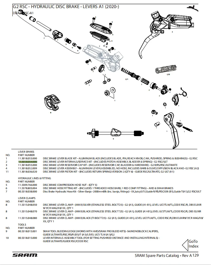 SRAM 11.5018.054.000 LEVER INTERNALS G2 SC/ULT QTY 1 2021 WK24