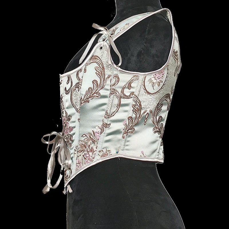 Cute Vintage Floral Jacquard Corset Embroidery Bustier Top Retro Lace Up Corset Renaissance Corset Camisole Vest