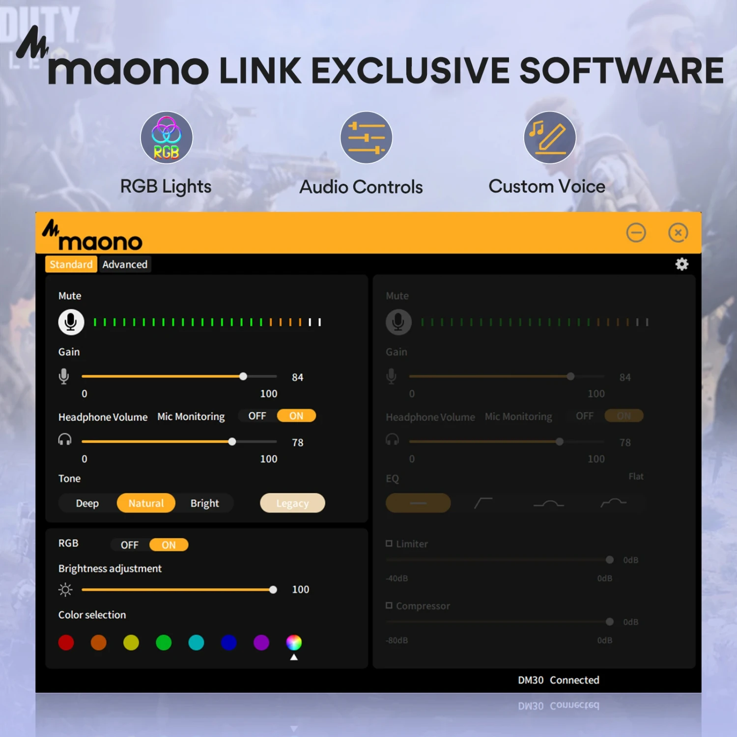 DM30 RGB USB Microphone RGB Gaming Microphone Computer Mic USB Gaming Mic with Mic Gain and RGB   ,Phone