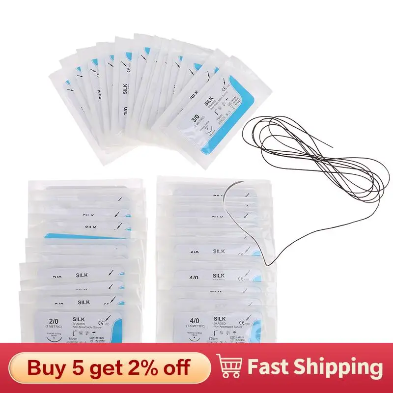 Hot Sale 12PCS 2/0 3/0 4/0 Dental Surgical Needle Silk Medical Thread  Suture Surgical Practice Kit 75cm