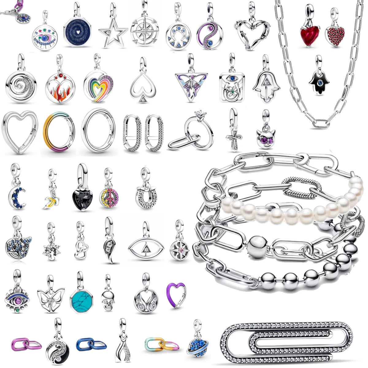 925 فضة غرامة لي سلسلة الوردي القلب الجمجمة محظوظ البرسيم سحر صغير صالح لي سوار للنساء DIY مجوهرات هدية #1