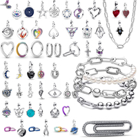 925 Sterling Silver Fine Me Series Pink Heart Skull Lucky Clover Charm Mini Charm Fit Me Bracelet for Women DIY Jewelry Gift