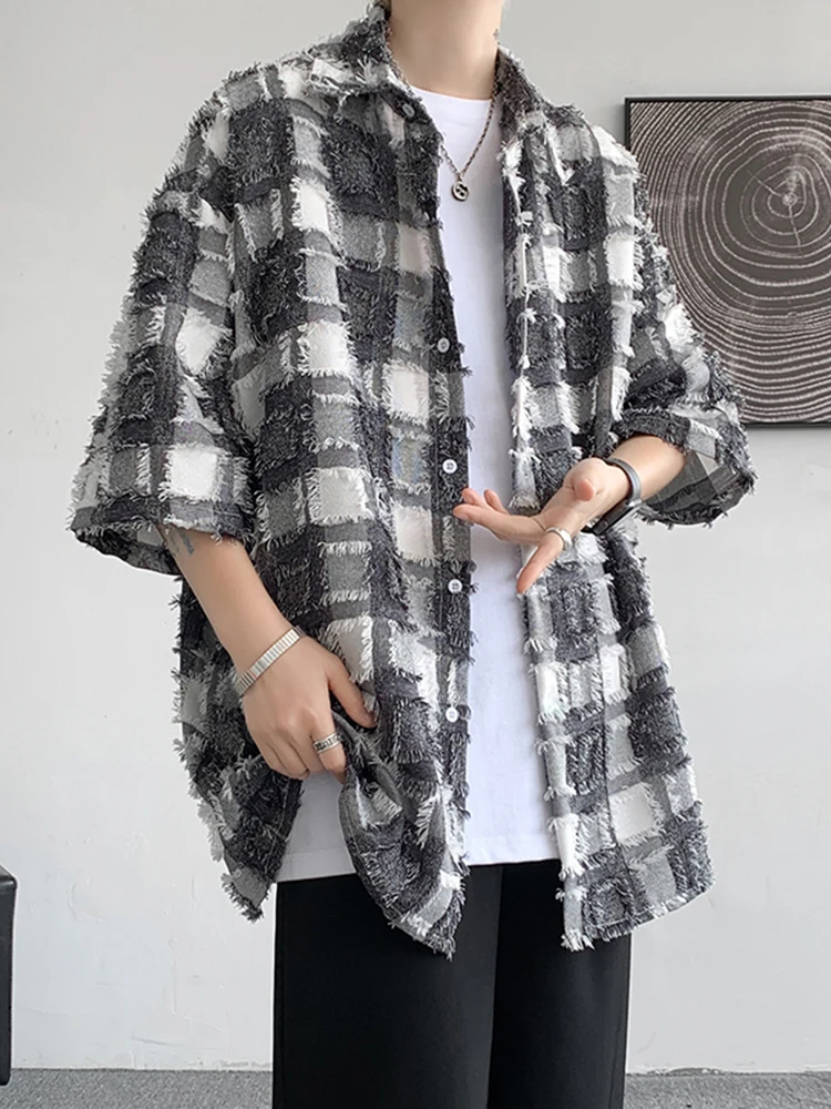 

Tartan Plaid ort Sve irt Men's Summer Thin Casual High Design Sensation Haome Leisure Small Fraance Sle Top