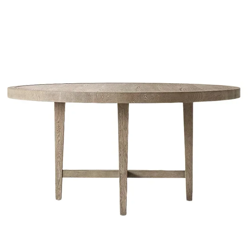 

Modern simple all-solid wood home dining table American rural retro small apartment round table