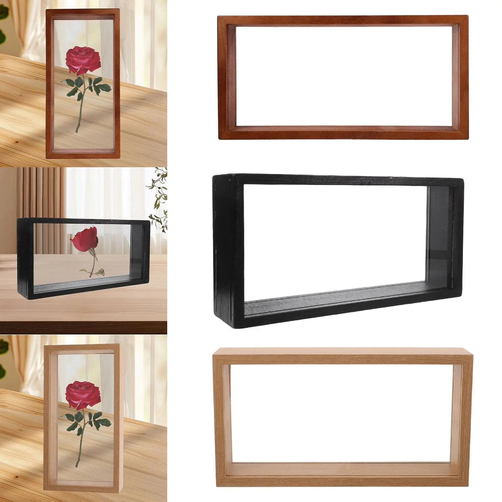 Wood Shadow Box Memory Keepsake Art with Glass Surface Sturdy Frame for Badges Pictures Display Home Decor Gift