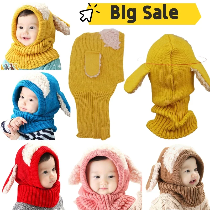 

Baby Winter Warm Windproof with Scarf Full Face Cover Neck Warmer Face Guard Children Hats Baby Bonnet Knitting Hat Kids Caps