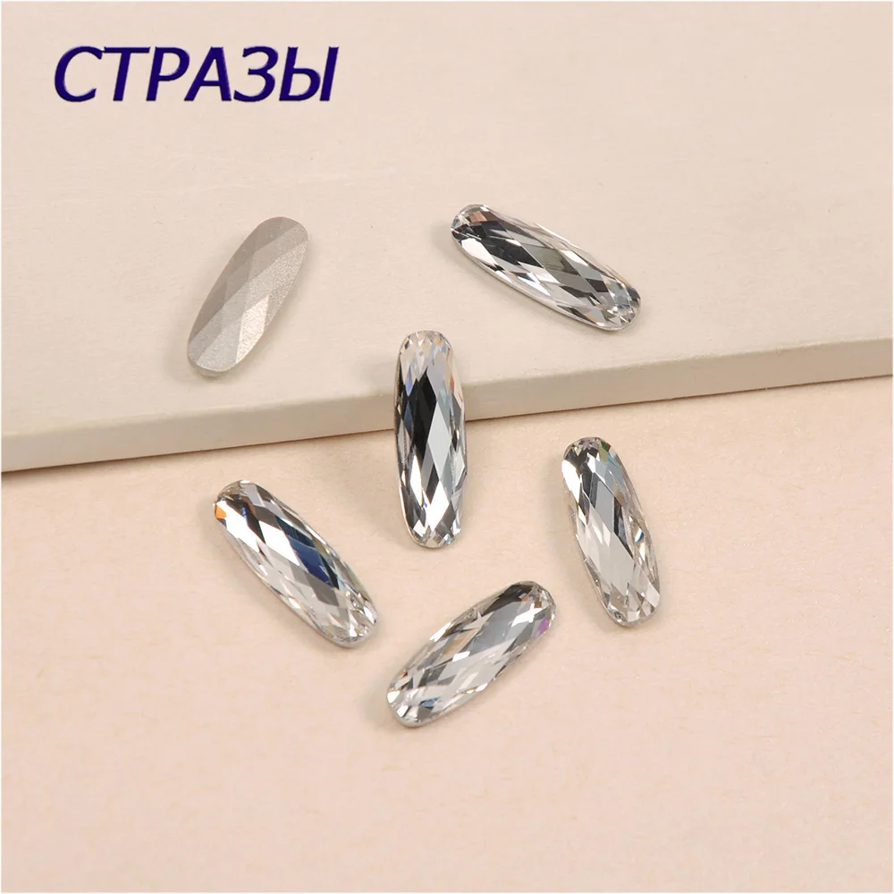 

CTPA3bl 4161 K9 Popular Glass Rhinestone Elongated Baguette Shape Clear Loose Rhinestones for 3D DIY Nail Art Decoration