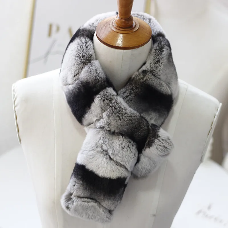 Real Rex Rabbit Fur Scarf For Women Warm Natural Color Double-sided Scarf Natural Rex Rabbit Fur Scarf Winter Fashion Fur Scarf