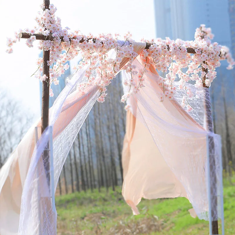 Gefälschte Kirschblüten-Ranken, künstliche Frühlingsblumen für draußen, hängende Seidenblumengirlande, Hochzeit, Party, Zimmer, Heimdekoration – Detail 5