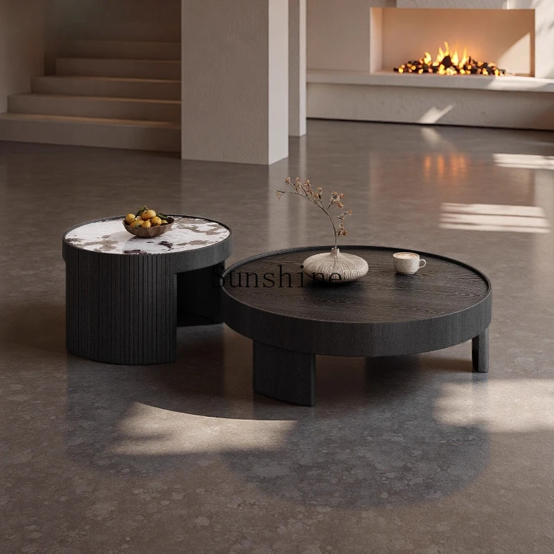 

Modern minimalist round luxury stone coffee table small apartment art coffee table