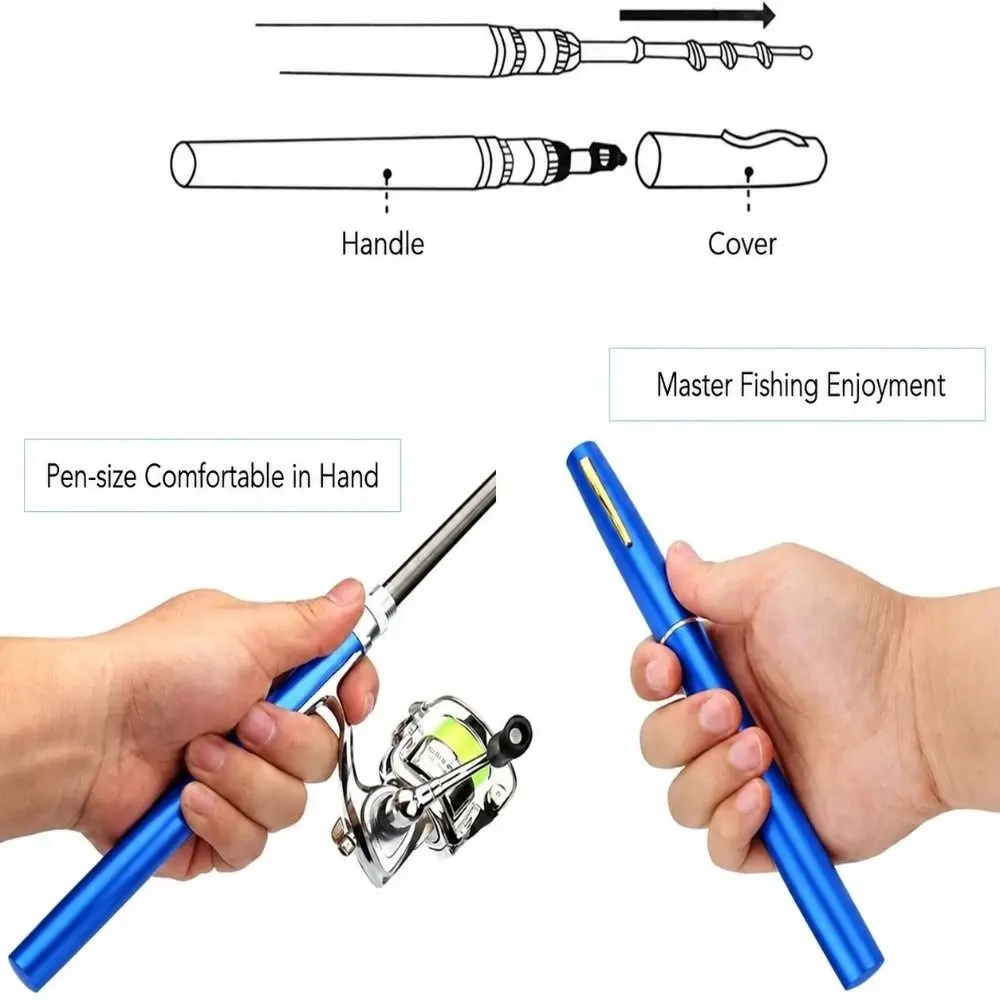 Durable Pen Shape Fishing Reel Combo Collapsible 1.6m Fishing Pole Kit Mini Fishing Rod Set Saltwater Fishing