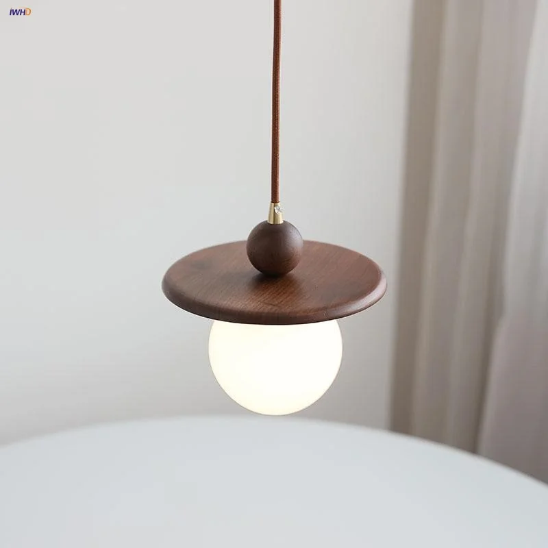 IWHD White G9 Glass LED Pendant Lamp Dining Room Aisle Coffee 200cm Wire Adjustable Walnut Wood Brass Home Decor Hanging Lights