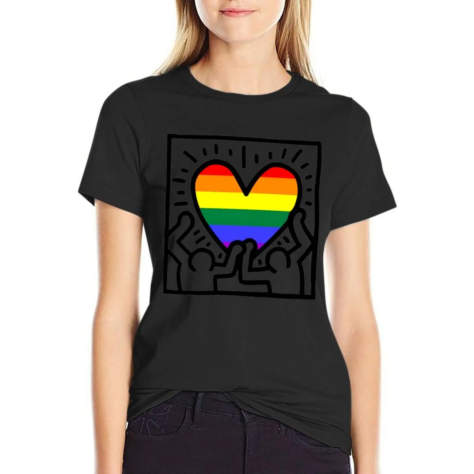 Rainbow Heart Gay Figures T-Shirt lady clothes female t-shirts for Women graphic tees funny