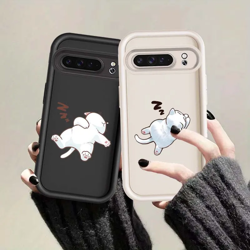 Cute Cartoon Cat Cover For Google Pixel 9 8A 8 7A 7 Soft Eye Ladder Phone Case