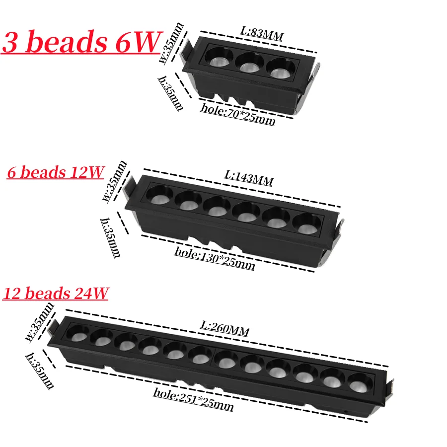 Eingebettete LED-Strahler aus Aluminium, blendfreies LED-Linienlicht, 6 W, 12 W, 24 W, 30 °   LED-Leuchten mit linearem Gitter, Innenleuchte, LED-Deckenleuchten