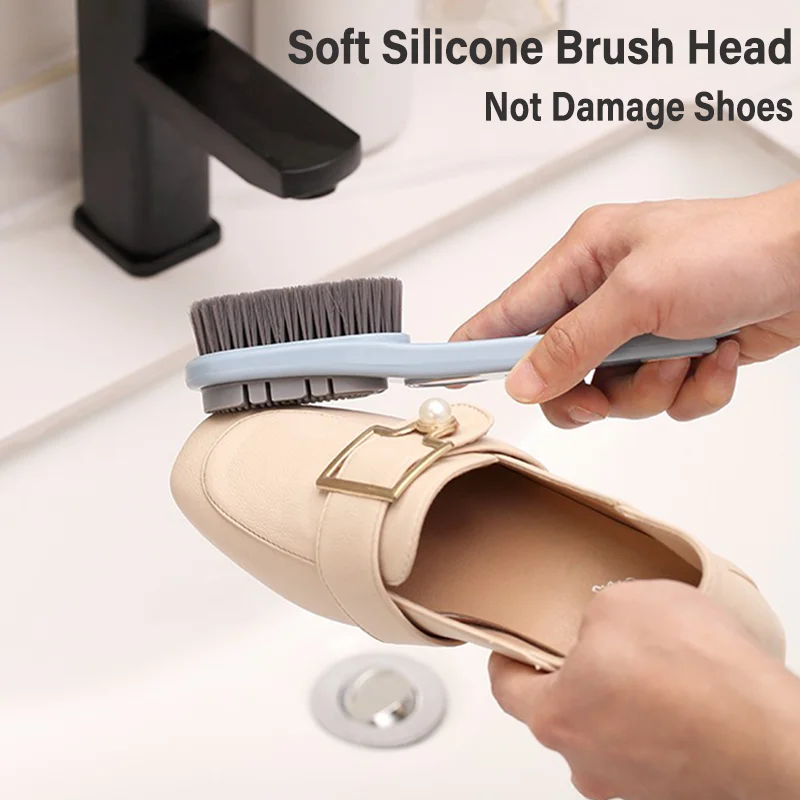 Double-Sided cleaning brush Silicone Shoe Brush Long Handle Brush For Clothes Shoes Household Soft Bristled brush Cleaner tool