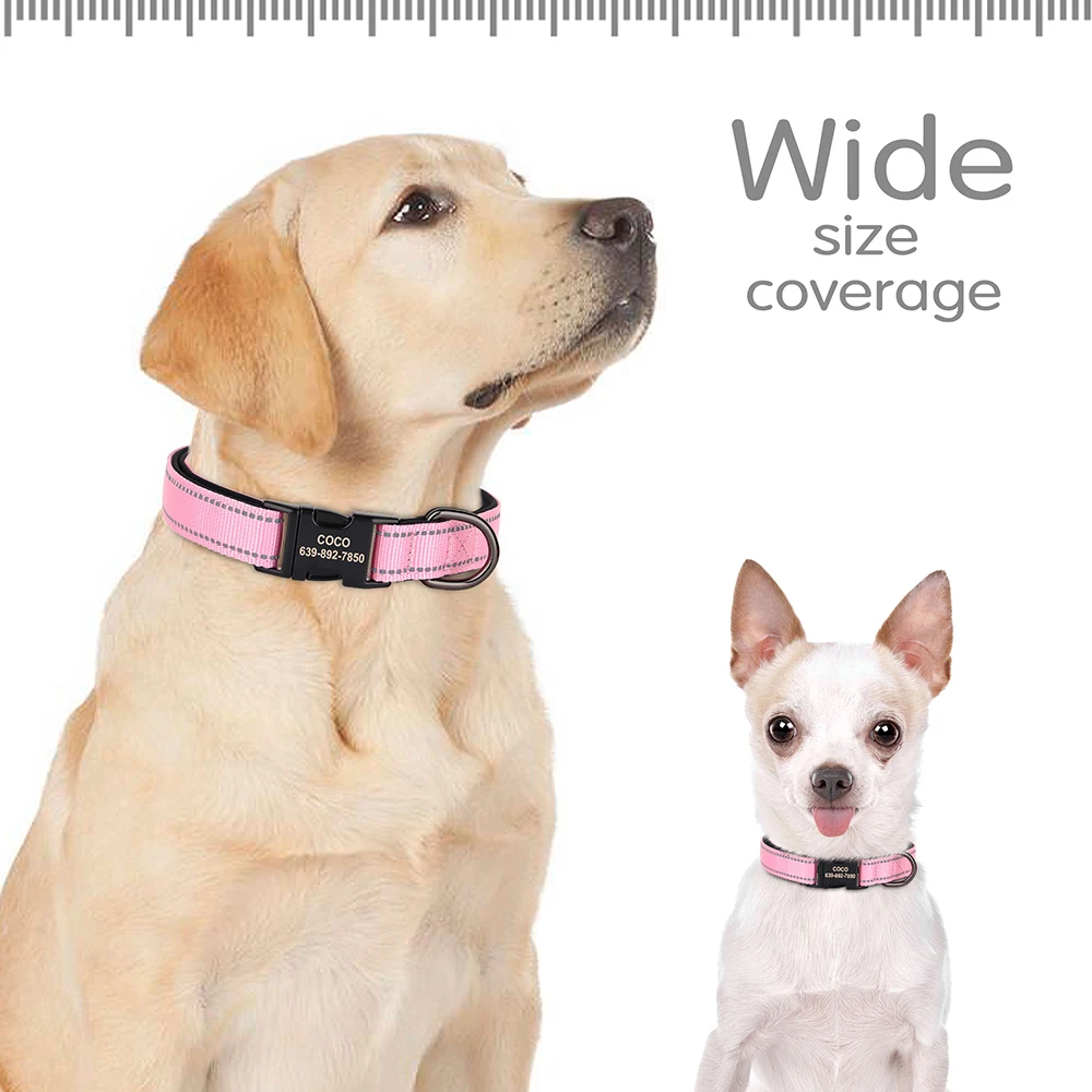 Reflective Nylon Dog Collar Custom Engraved ID Collars Durable Personalized Puppy Collar Adjustable for Small Medium Large Dogs